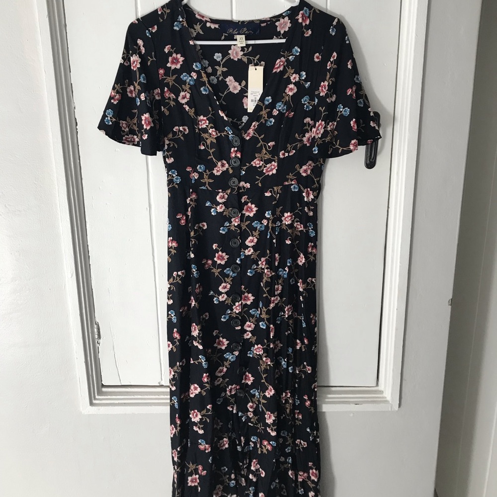 High low, floral button dress